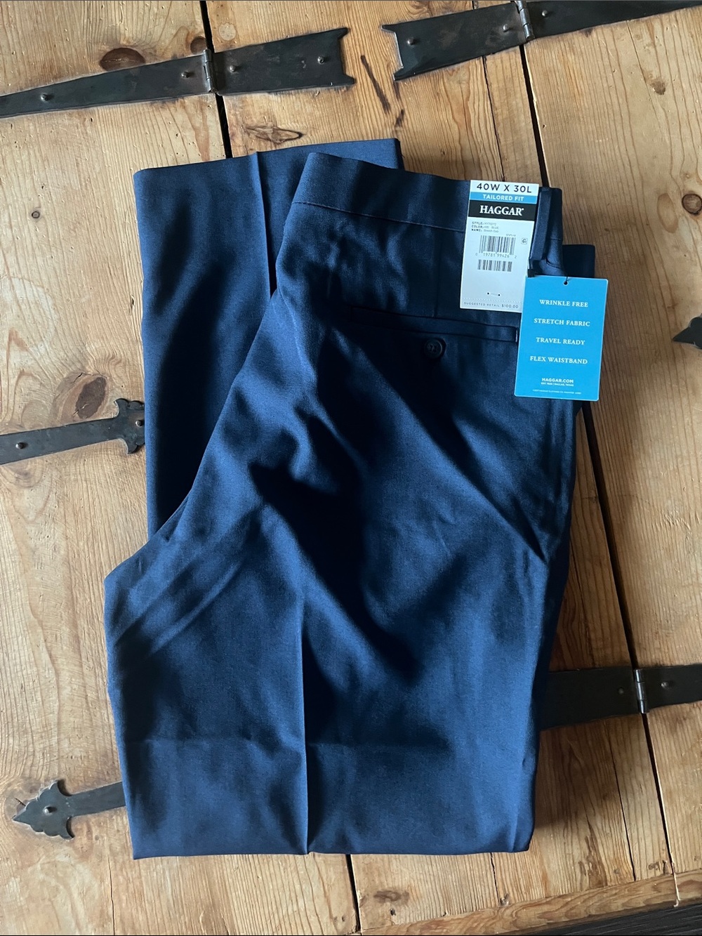 Haggar Men's Navy Dress Pants - Stretch Travel Trousers  40X30